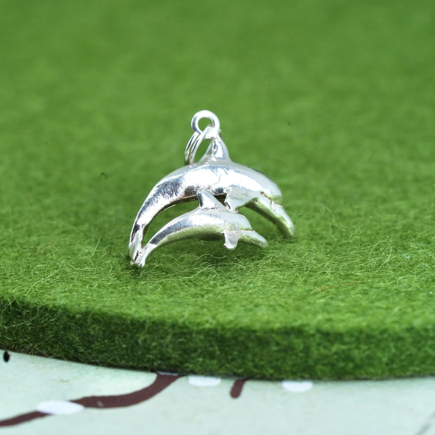 Vintage sterling silver motherhood dolphin pendant, 925 charm