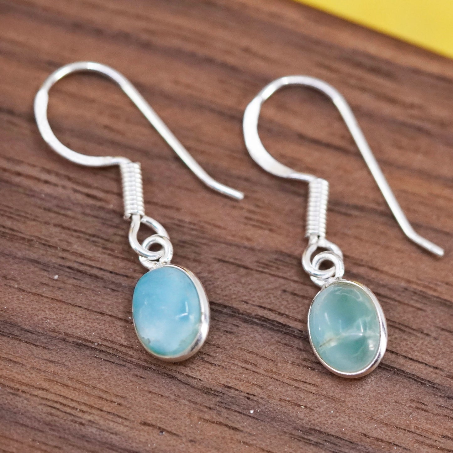 Vintage Sterling 925 silver handmade earrings with oval Larimar