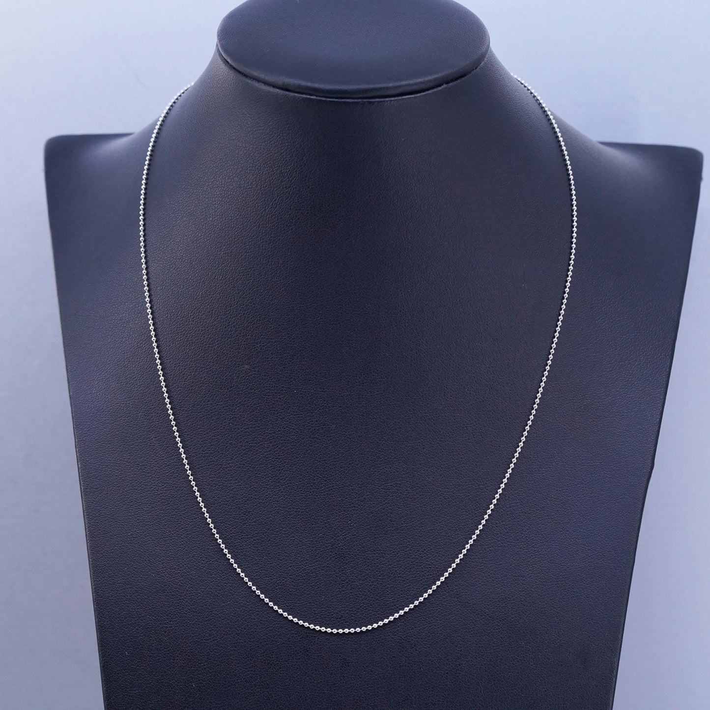 18” 1mm, vintage Italy Sterling 925 silver bead chain necklace