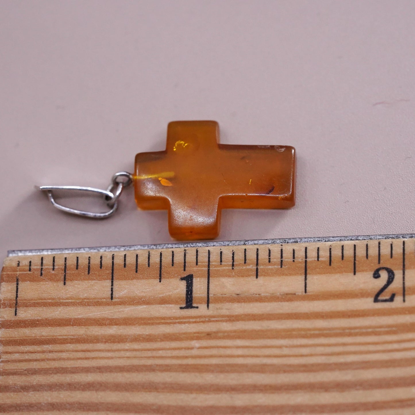 Vintage Sterling 925 silver handmade cross pendant with amber