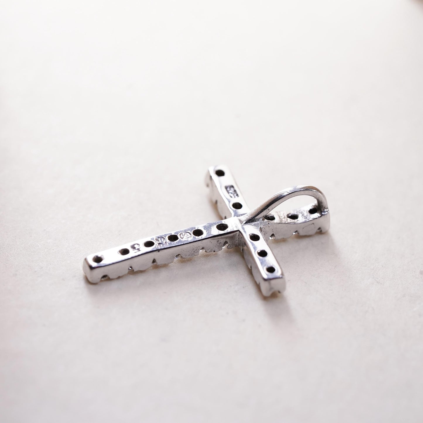 Vintage handmade Sterling silver pendant, 925 cross with cluster cz