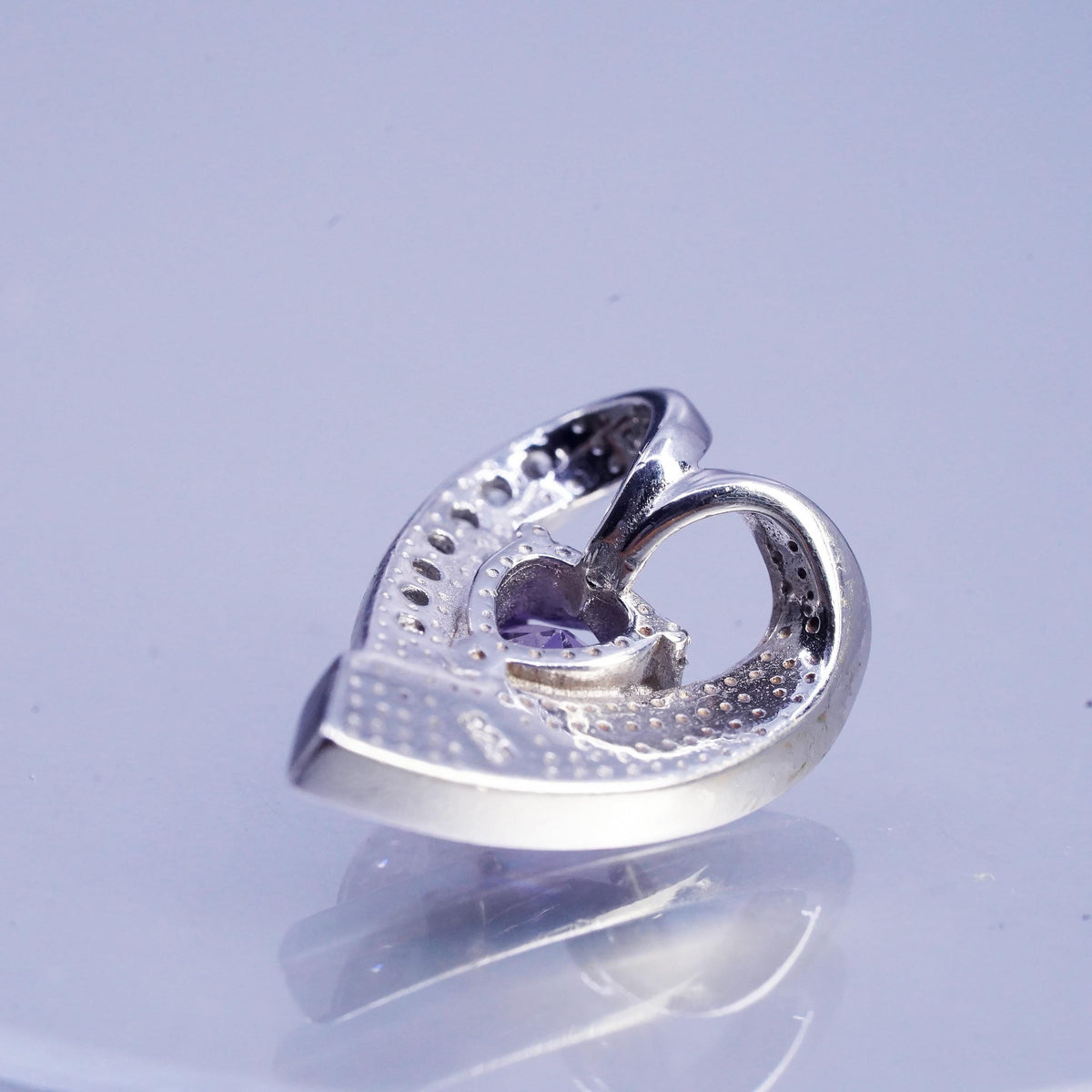 Vintage sterling 925 silver heart pendant with amethyst and opal inlay