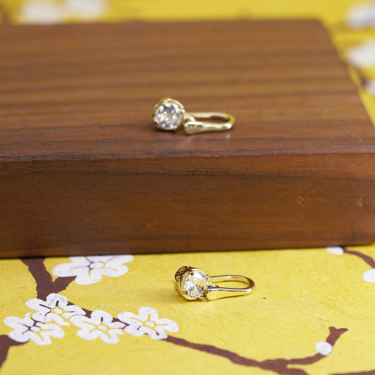 Vintage Vermeil gold over Sterling silver earrings, 925 hooks with heart Cz