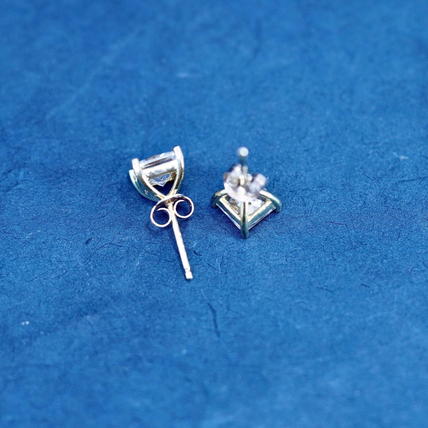 vermeil gold over sterling silver earrings, square 925 square studs CZ inlay