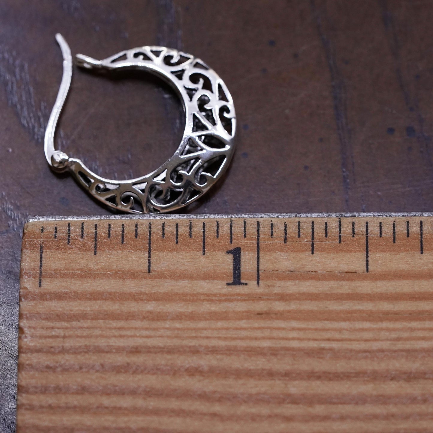 0.75”, Vintage sterling silver loop single earring, filigree primitive hoop