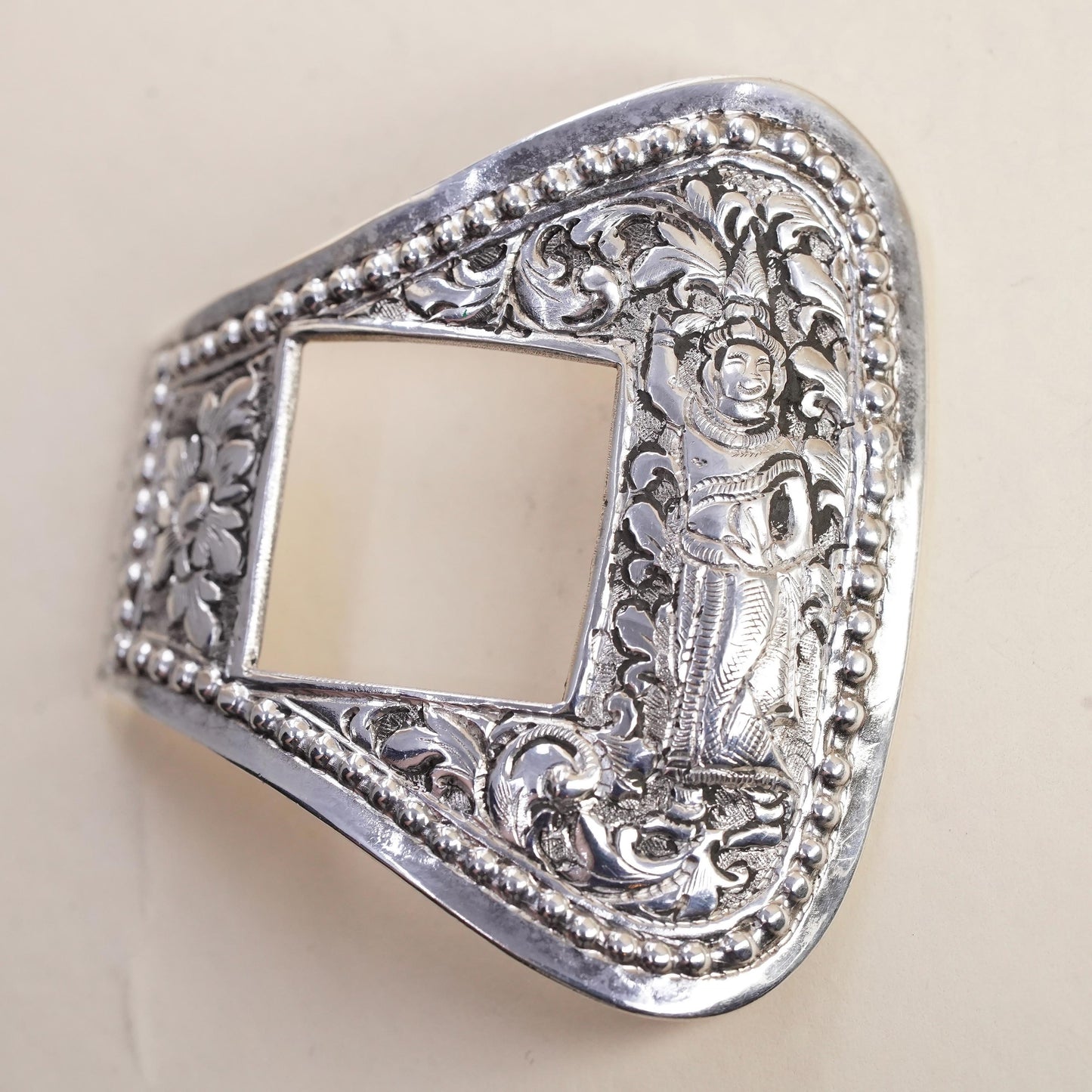 Sterling 925 Silver Belt Buckle Overlay, Floral, Western Cowboy Buckle Accent