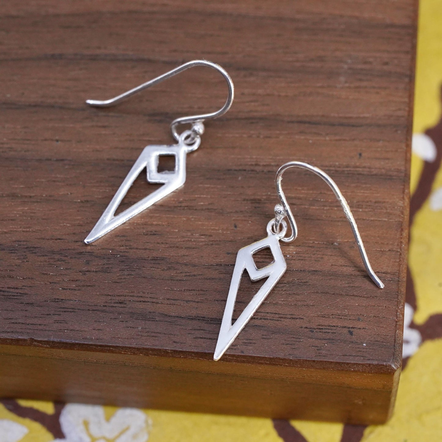 vintage handmade sterling silver earrings, 925 shape dangles