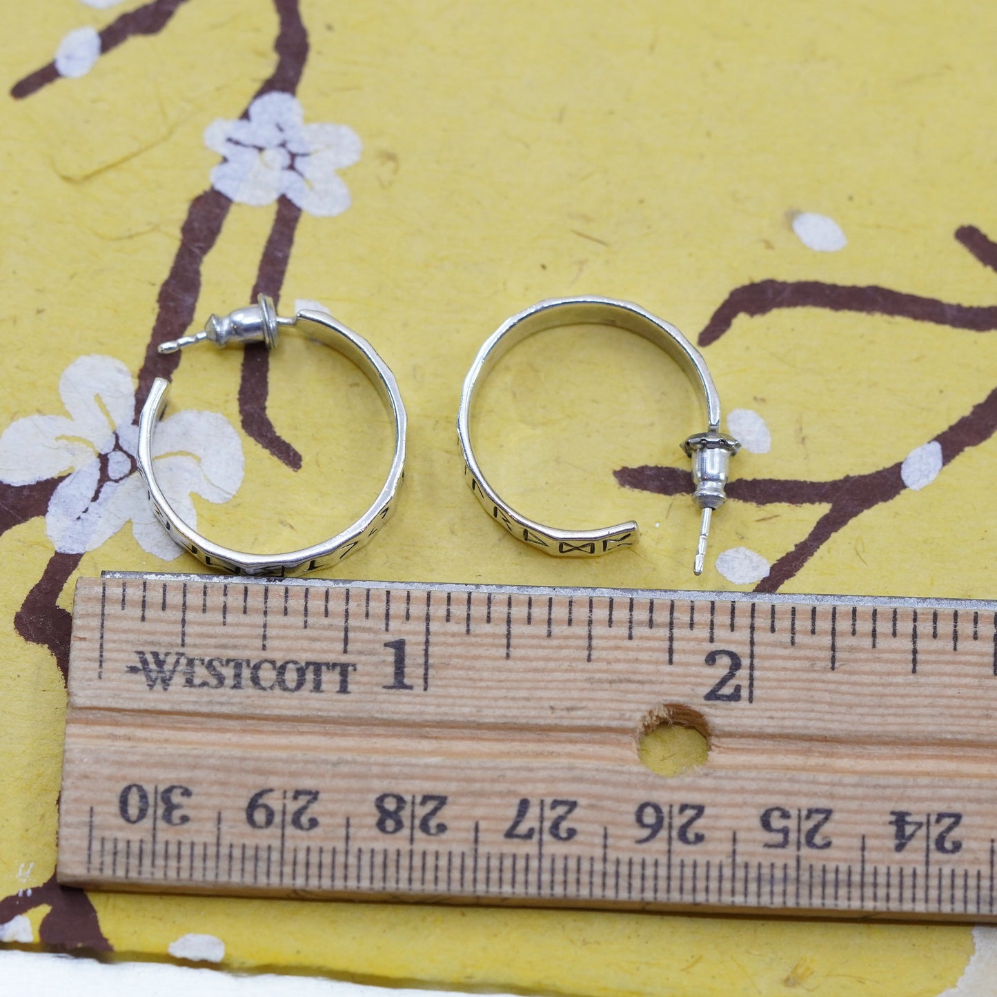 Vintage Sterling silver handmade earrings, textured 925 huggie studs