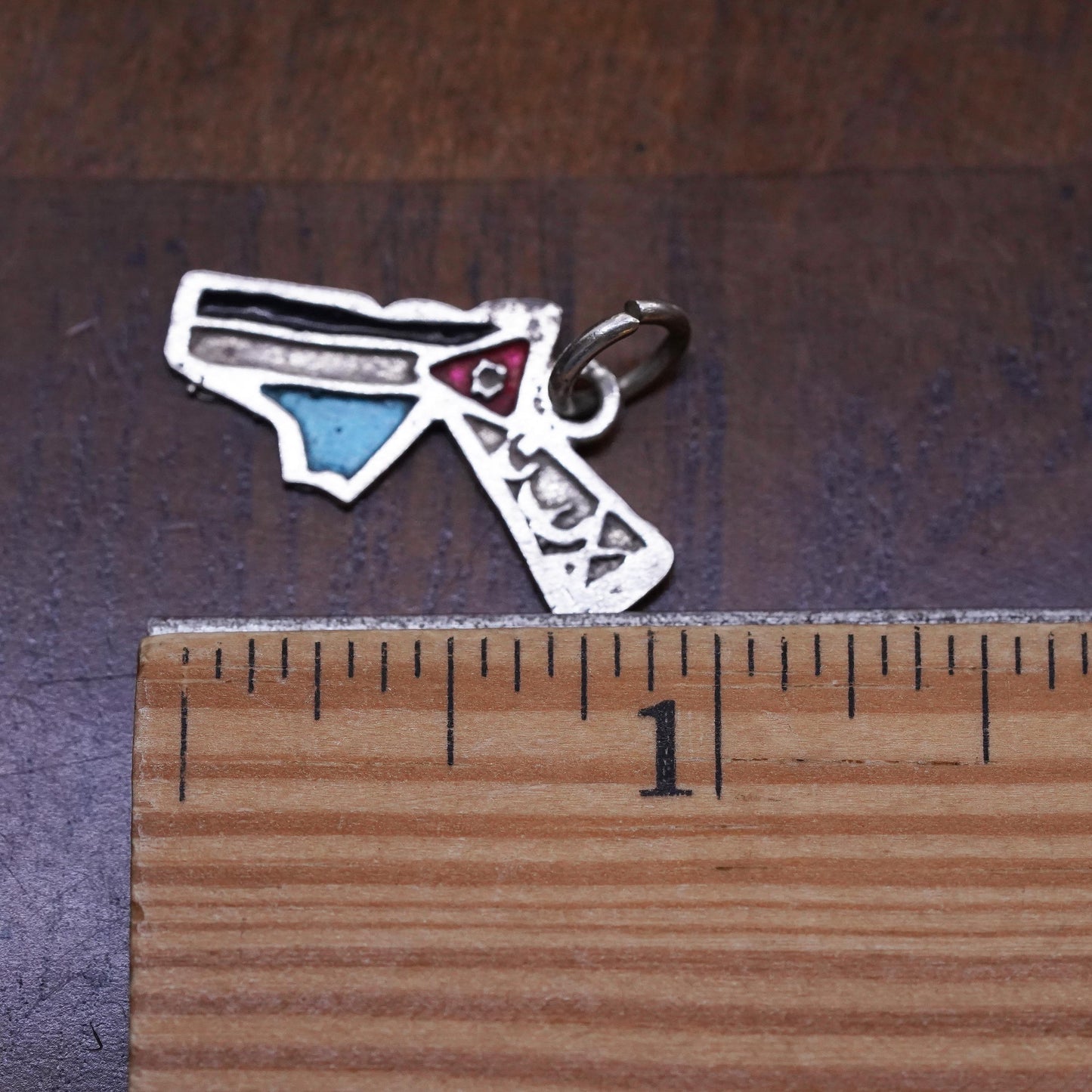 Vintage sterling silver handmade pendant, 925 gun charm with enamel