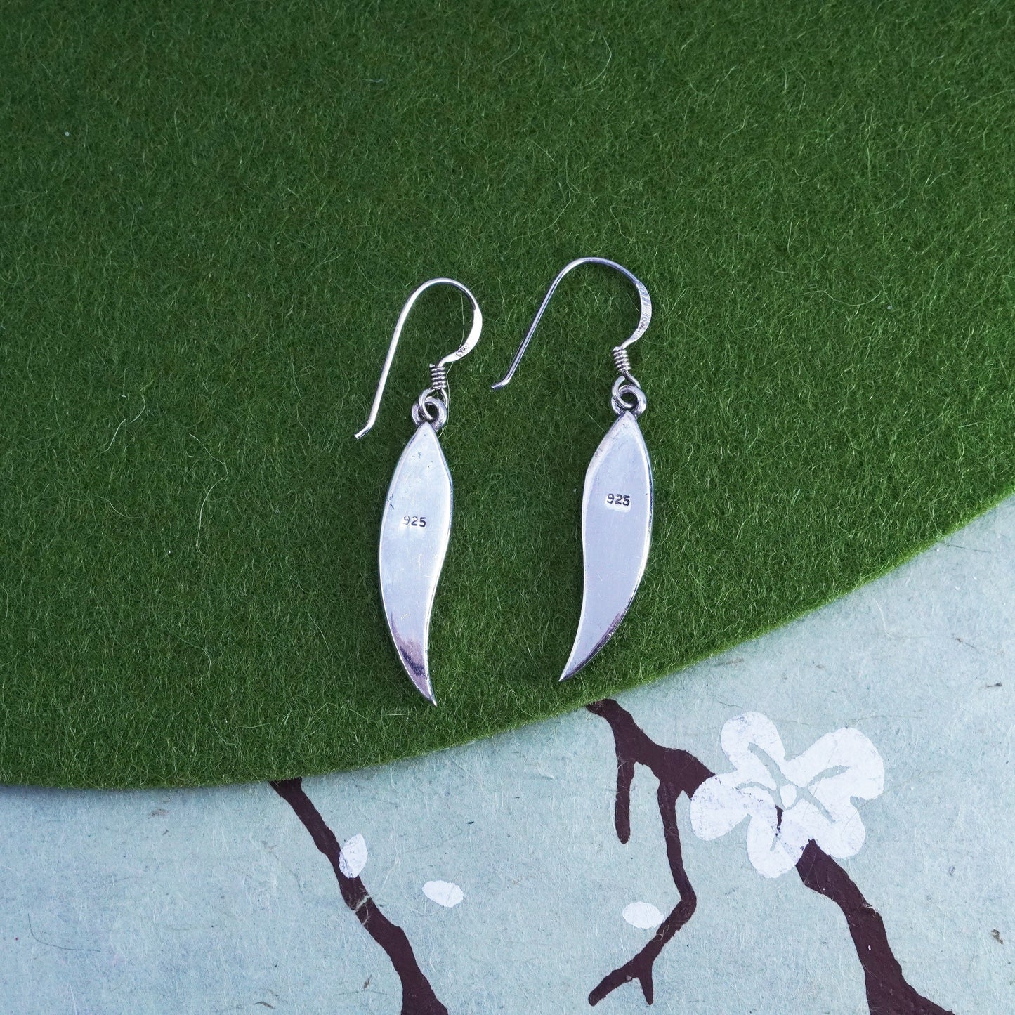 Vintage Sterling silver handmade earrings, 925 wavy drops with turquoise
