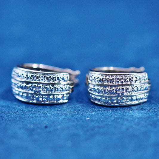 vermeil gold over Sterling silver earrings, 925 hooks, huggie with diamond