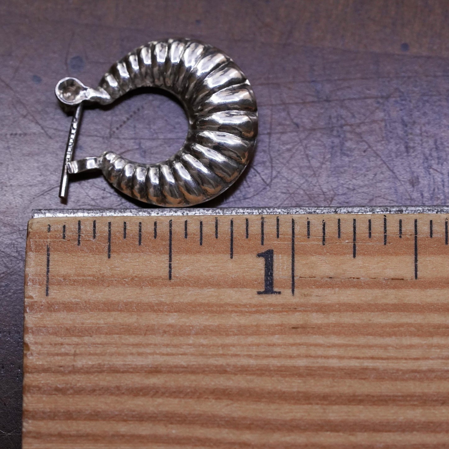 0.75", VTG sterling silver loop single earring, fashion twisted primitive hoop