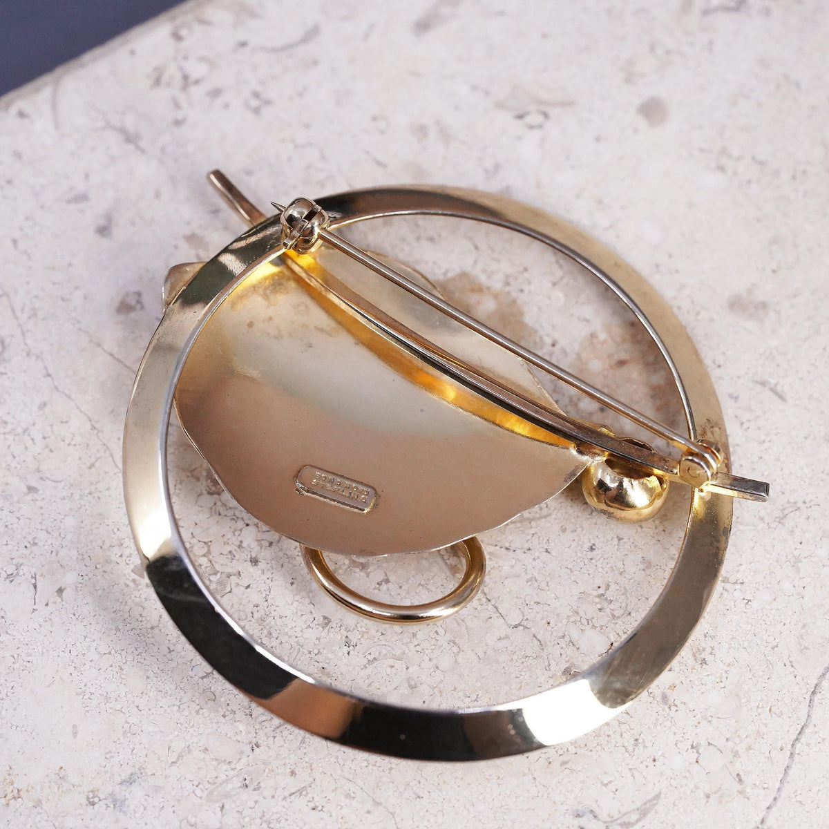Vintage Bond Boyd vermeil gold over sterling silver brooch, 925 leaf circle pin