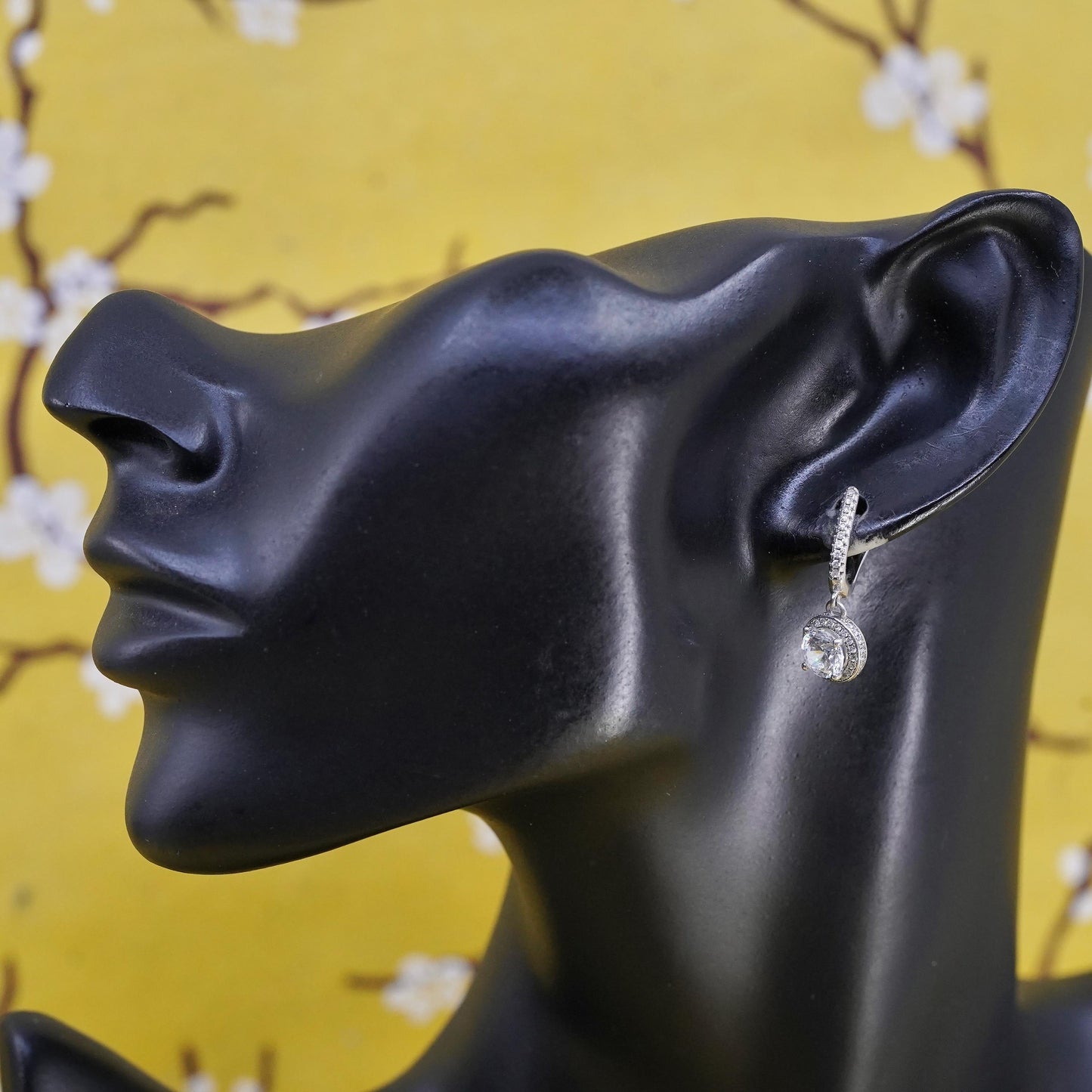 vintage Nana Sterling silver earrings, 925 huggie hoops with cluster cz dangles