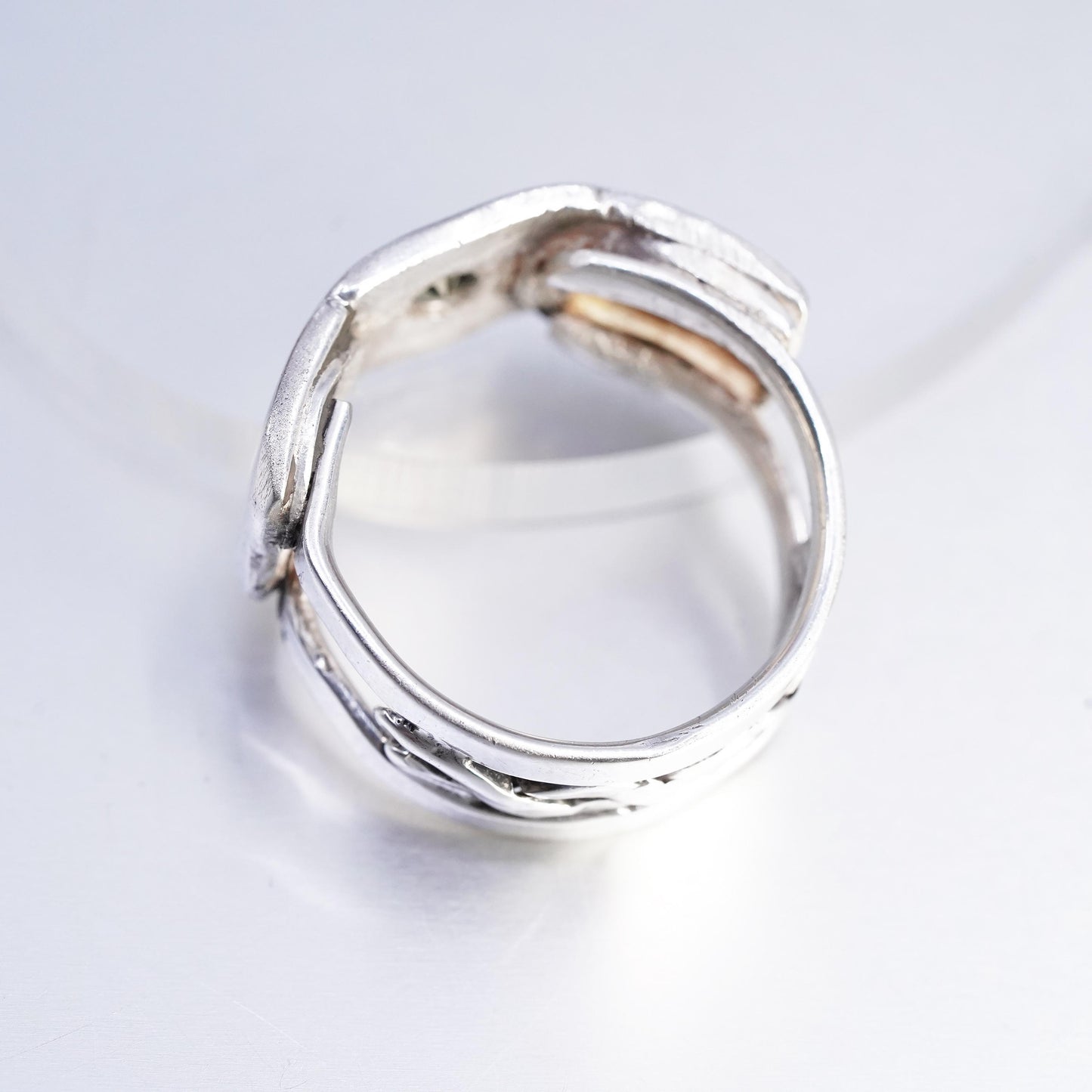 size 10.5, Vintage Sterling Silver Handmade Ring, 925 statement Band w/ peridot
