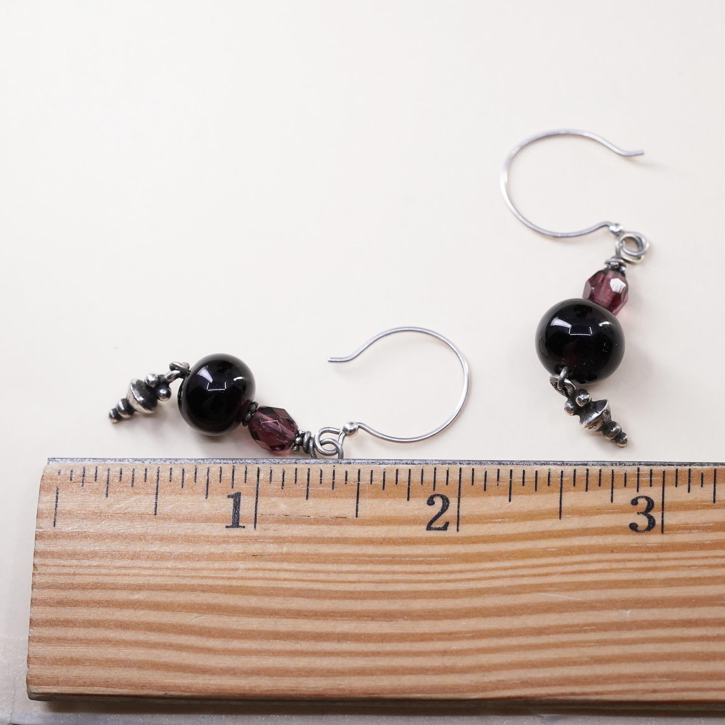 Vintage Sterling 925 silver handmade earrings with amethyst beads