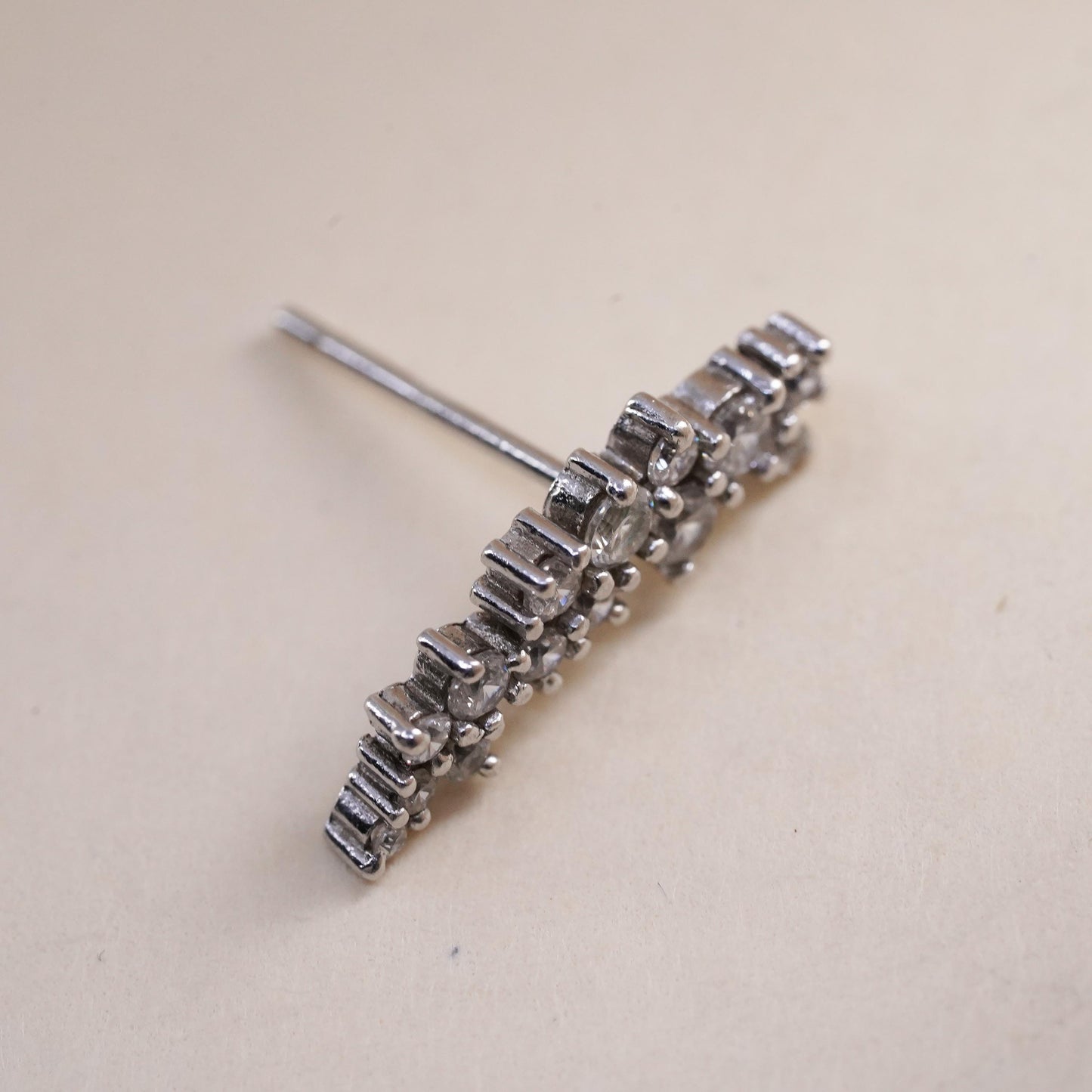 Vintage handmade single earring. Sterling 925 silver cluster cz stud