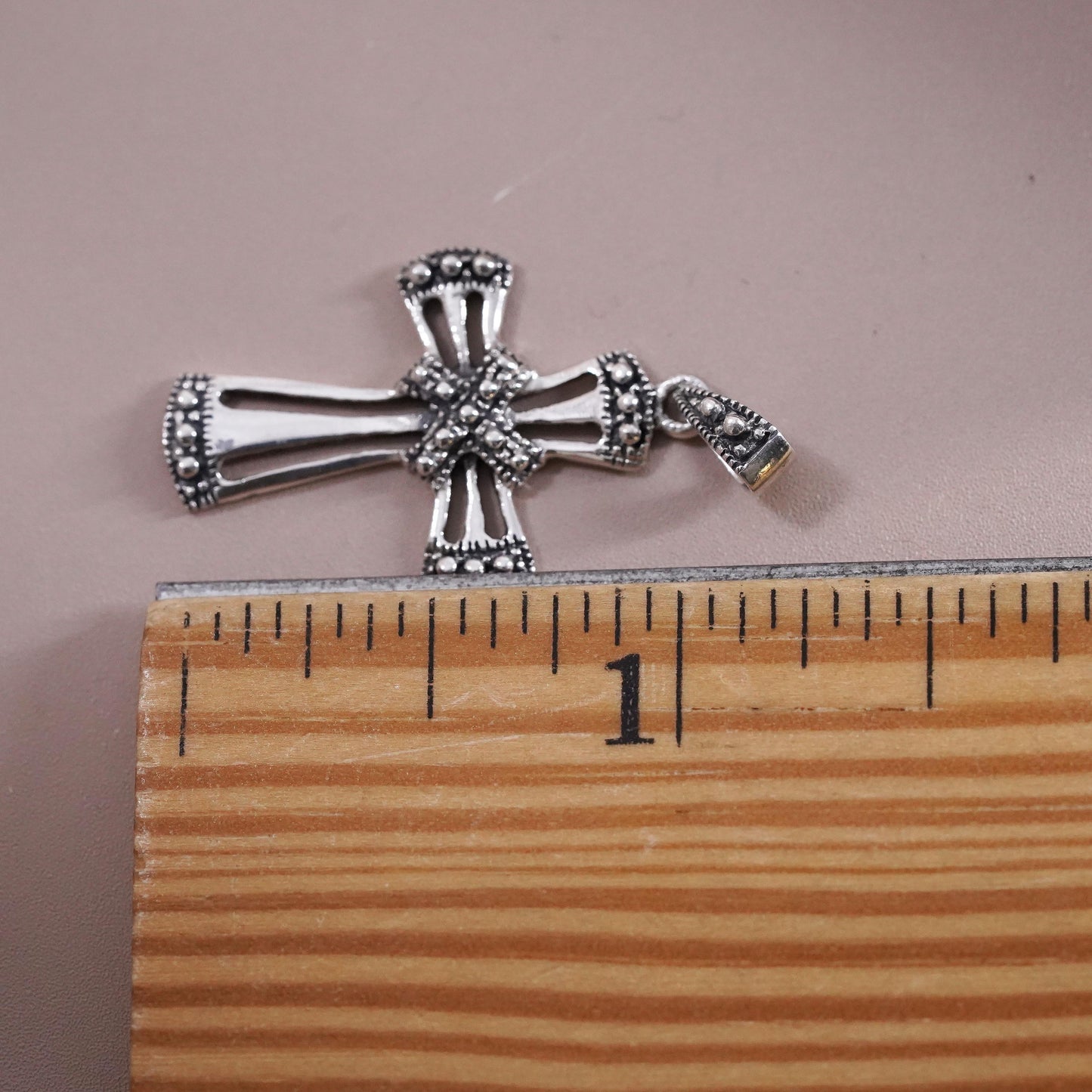 Vintage Sterling silver handmade pendant, 925 beads cross