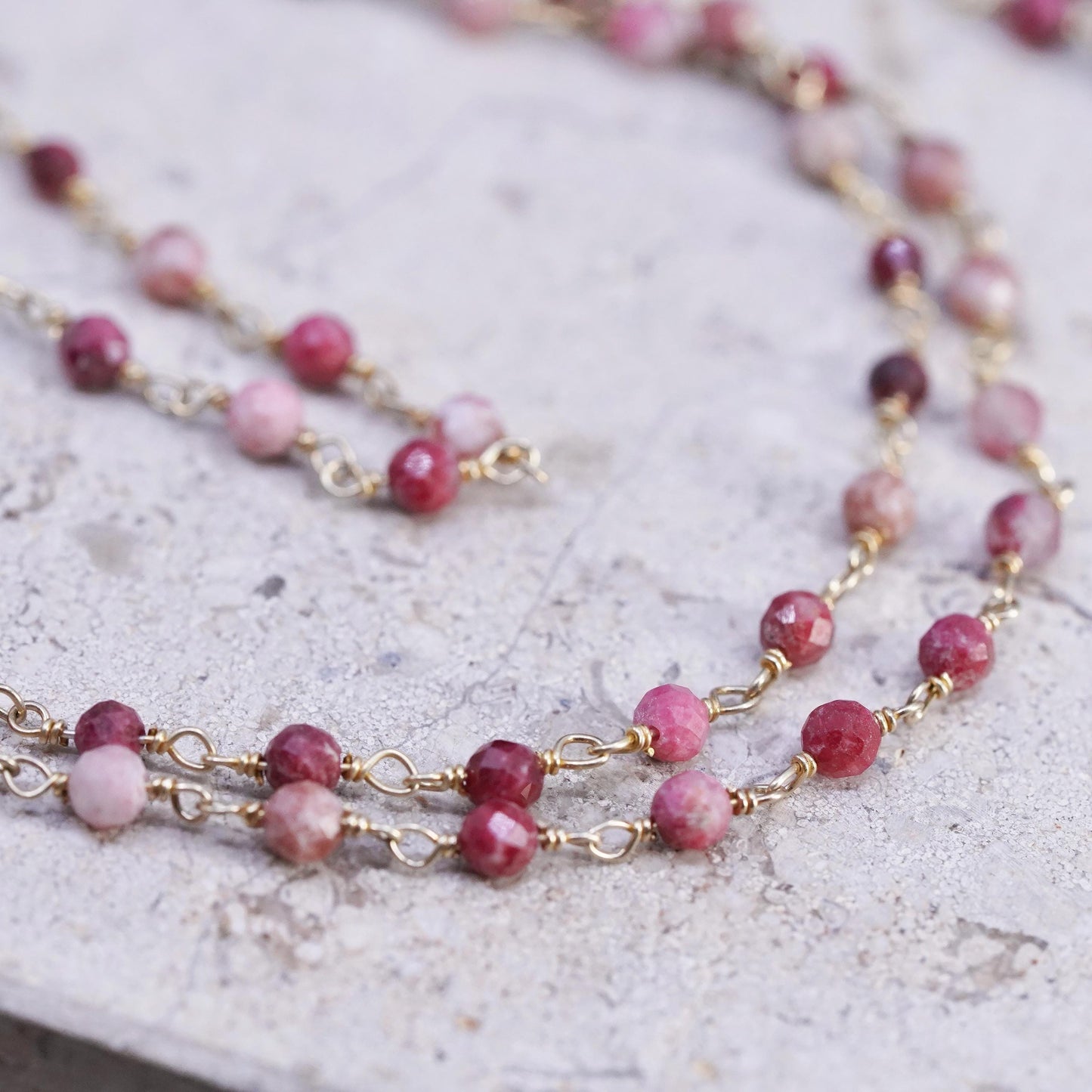 36", VTG vermeil gold Sterling silver extra long necklace, Indian ruby beads