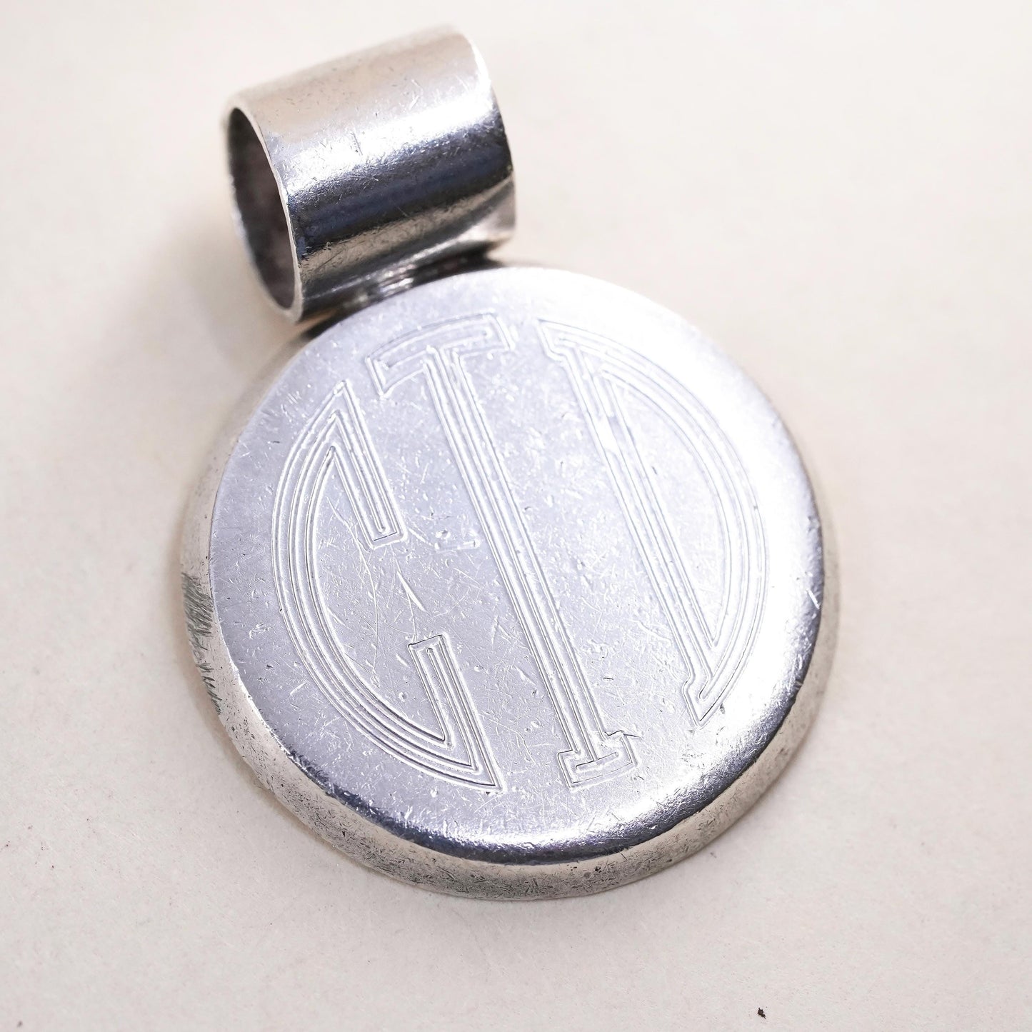 Mexican Sterling silver handmade circle pendant, 925 name monogram, CDT