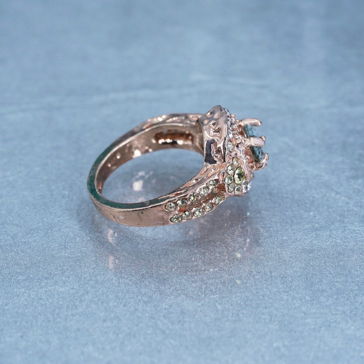 Size 5.25, vermeil rose gold over Sterling 925 silver band ring with cluster Cz