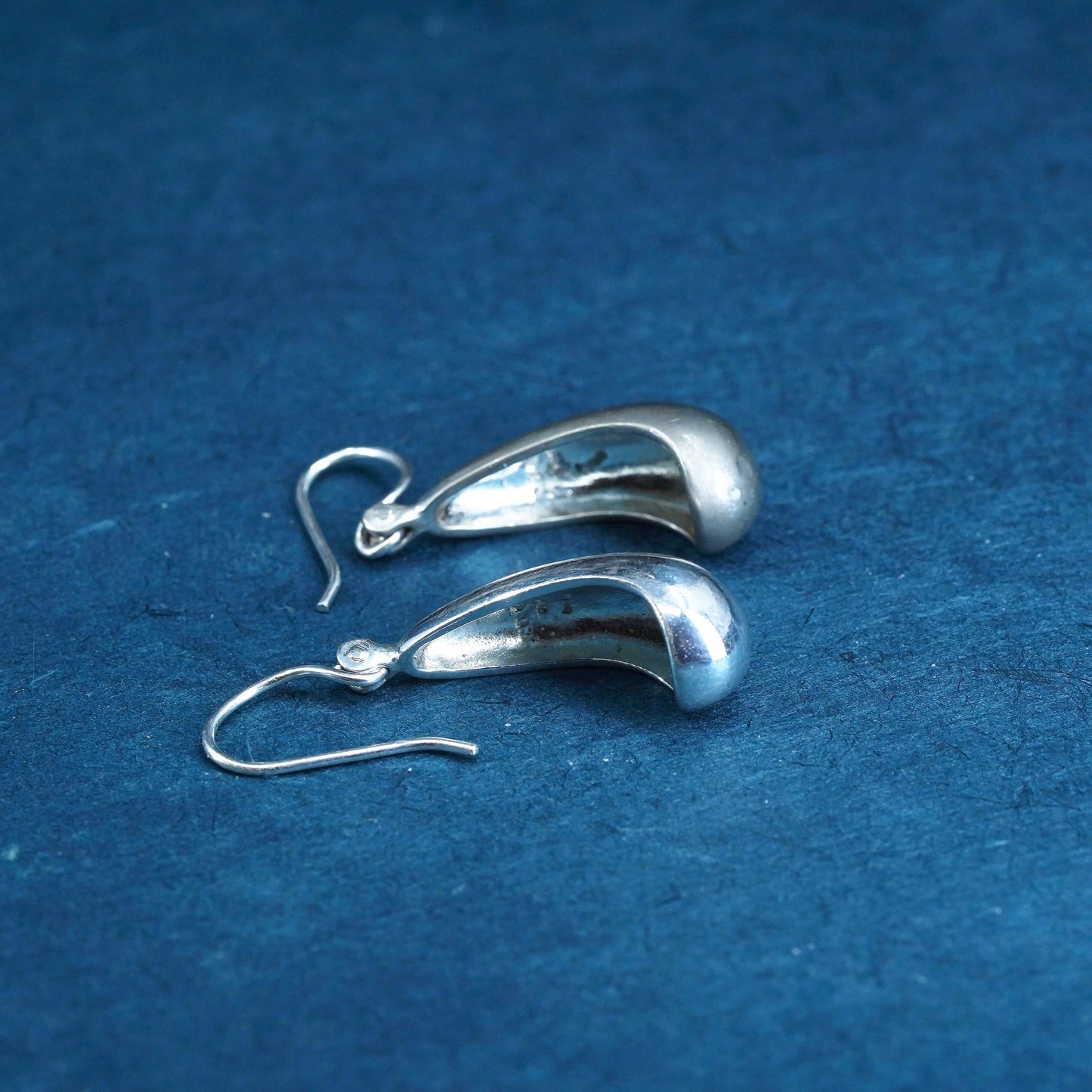 Sterling silver Handmade earrings, 925 folded teardrop Dangles