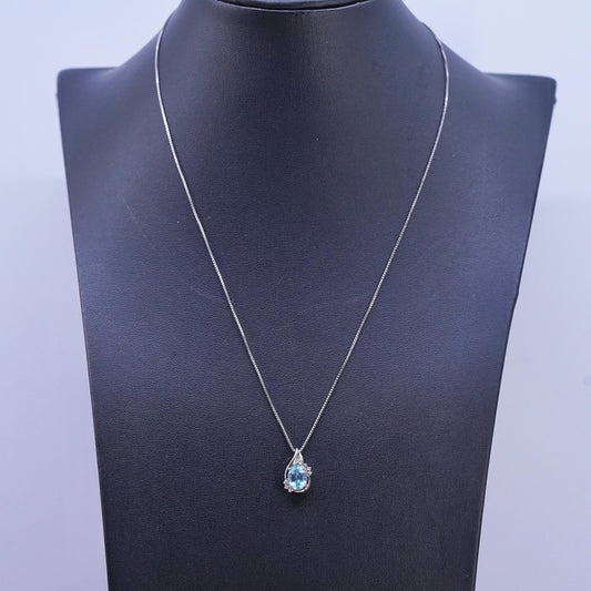 18" RL Sterling silver necklace, 925 box chain topaz diamond 10K gold pendant