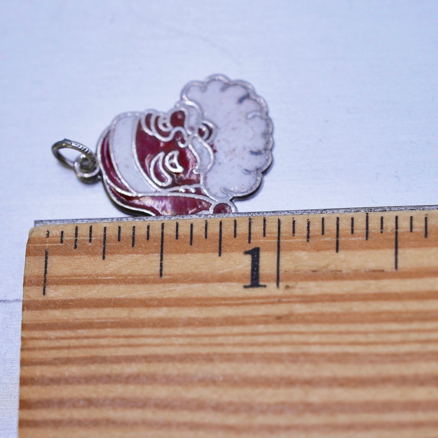 Vintage sterling silver handmade pendant, 925 enamel Christmas Santa charm