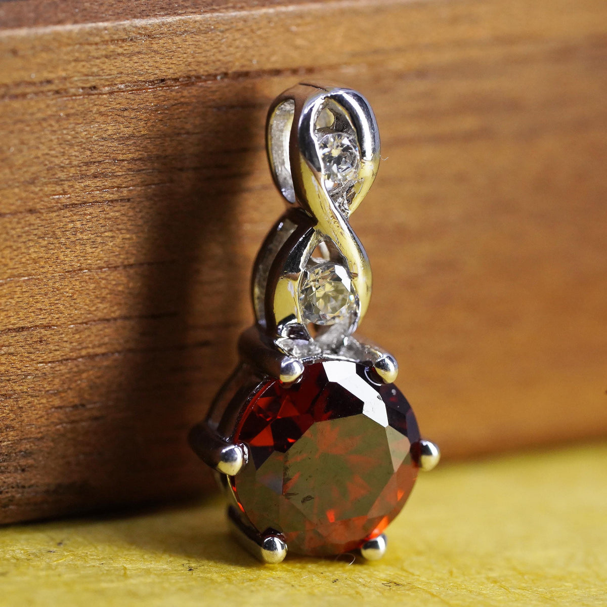 Garnet White Topaz Sterling Silver 925 Round Red Infinity Pendant, January