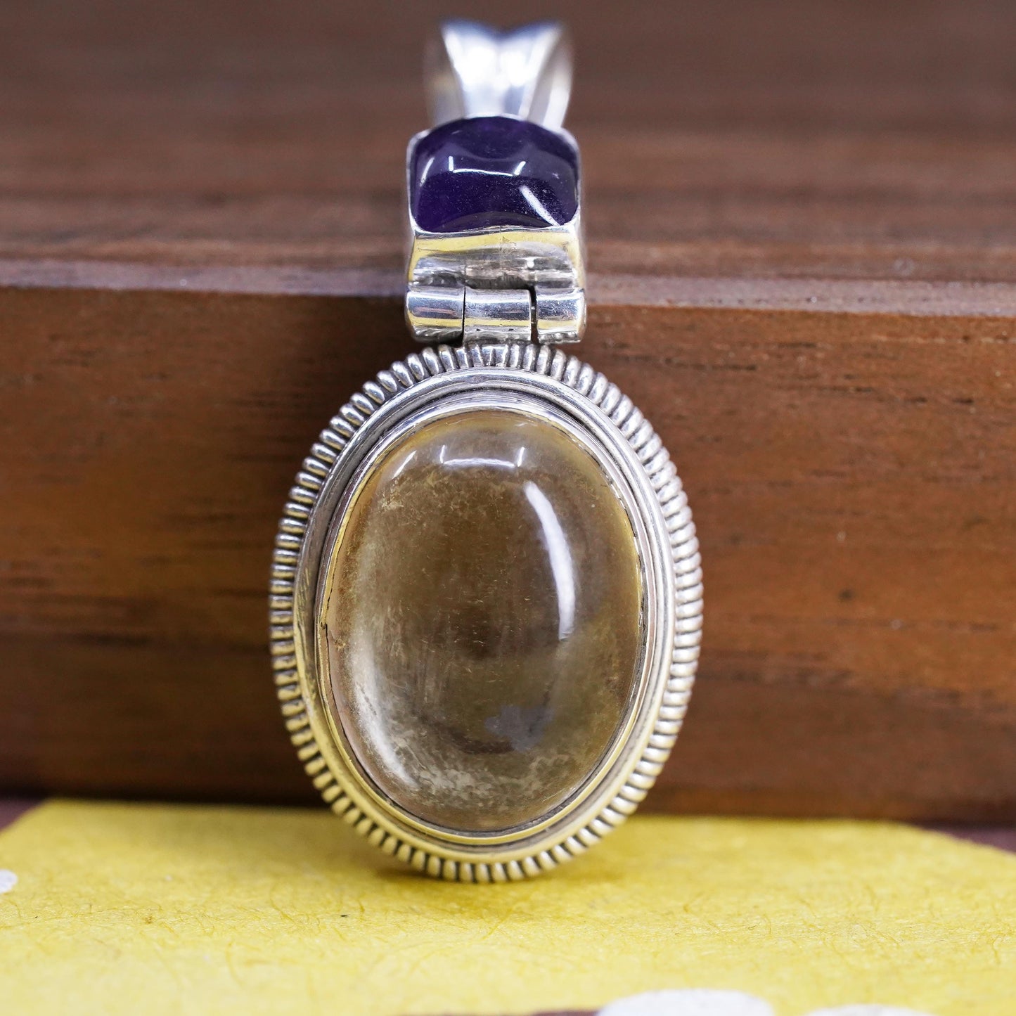 Vintage Sterling 925 silver handmade pendant with oval citrine amethyst