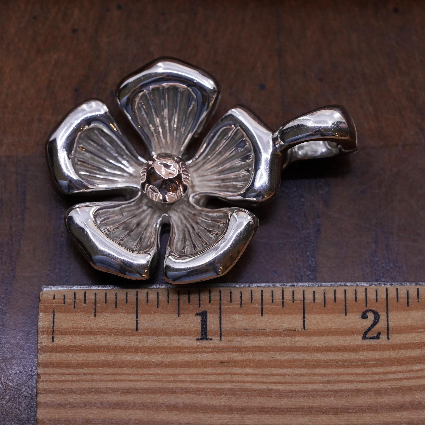 Vintage Signed 925 14K Espo Sig Where All Love Begins and Ends Flower Pendant