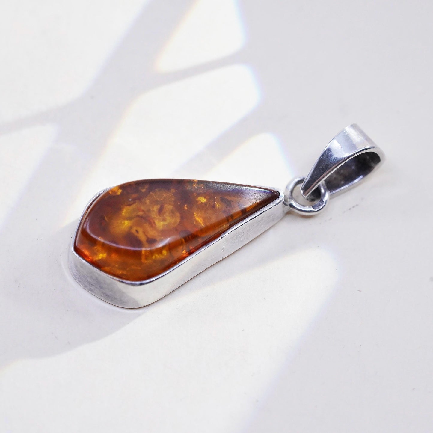 Vintage sterling 925 silver handmade pendant with amber nugget