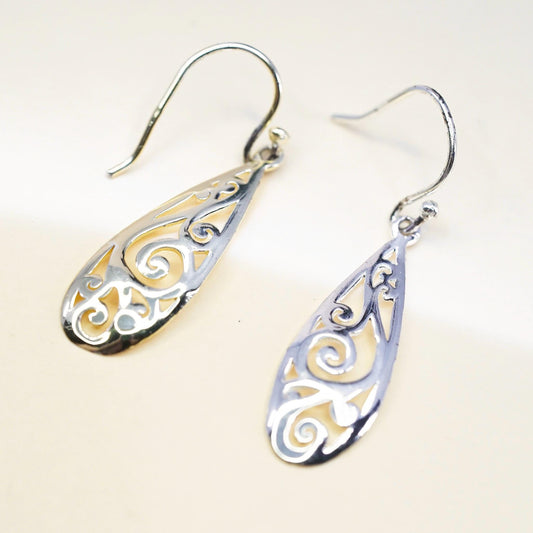 Vintage two tone sterling silver handmade earrings, 925 filigree teardrops