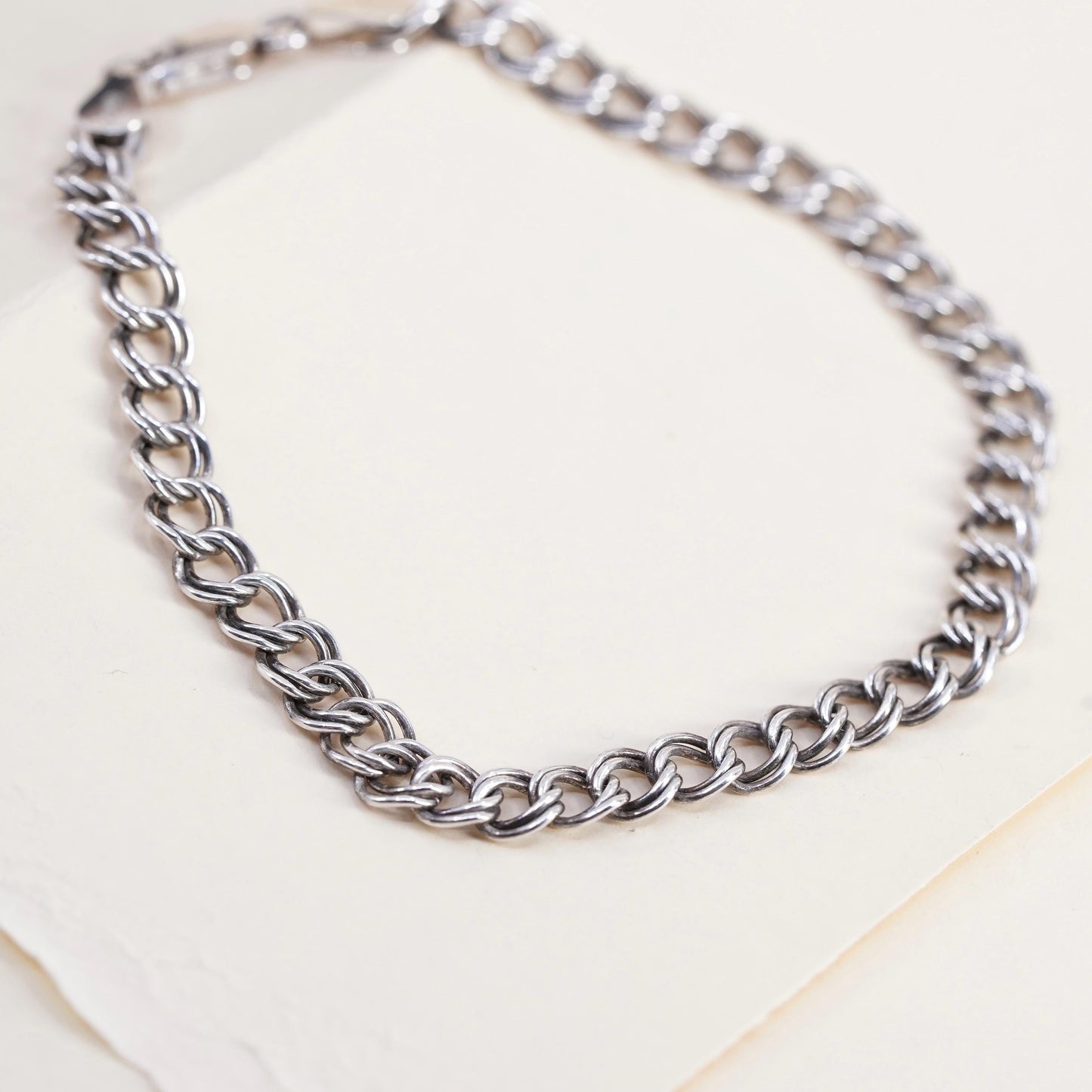 7.75” 5mm, Vintage sterling silver double curb link chain, 925 bracelet