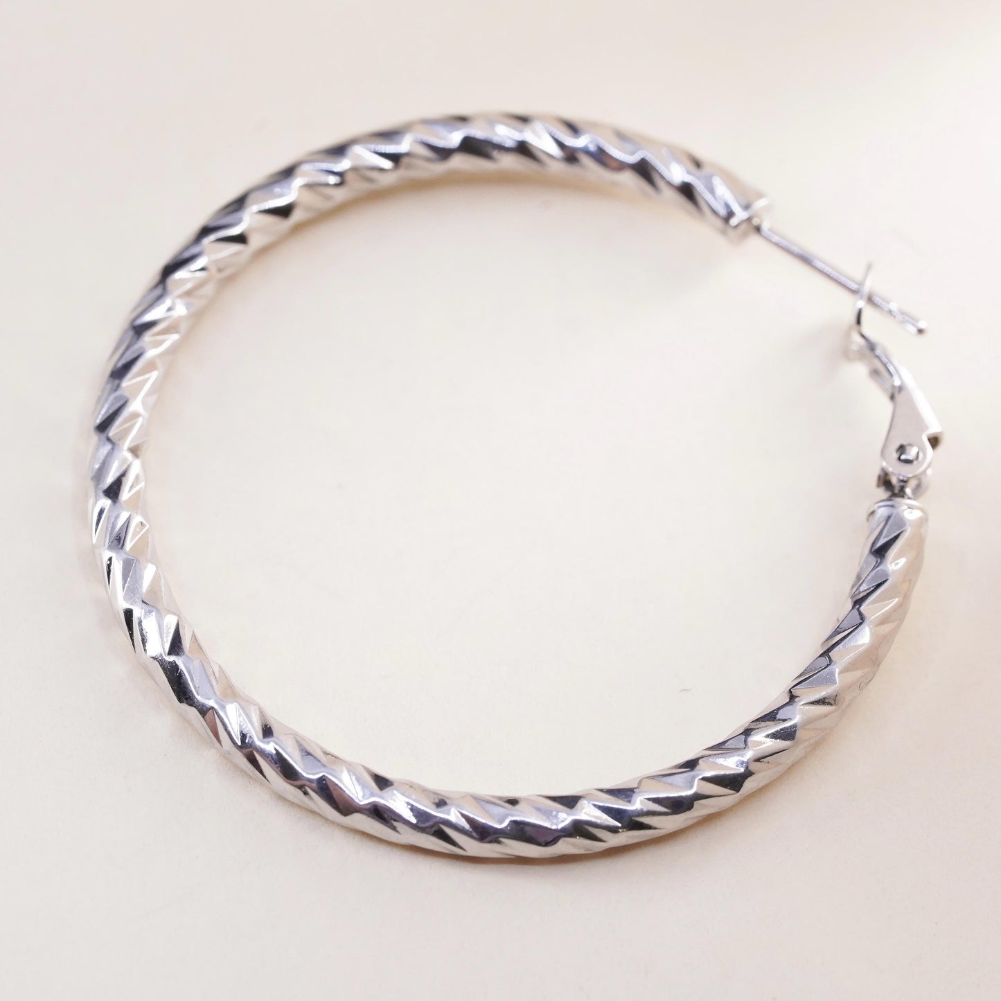 1.5", Vintage sterling 925 silver loop single earring, textured primitive hoop