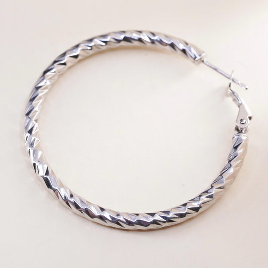 1.5", Vintage sterling 925 silver loop single earring, textured primitive hoop