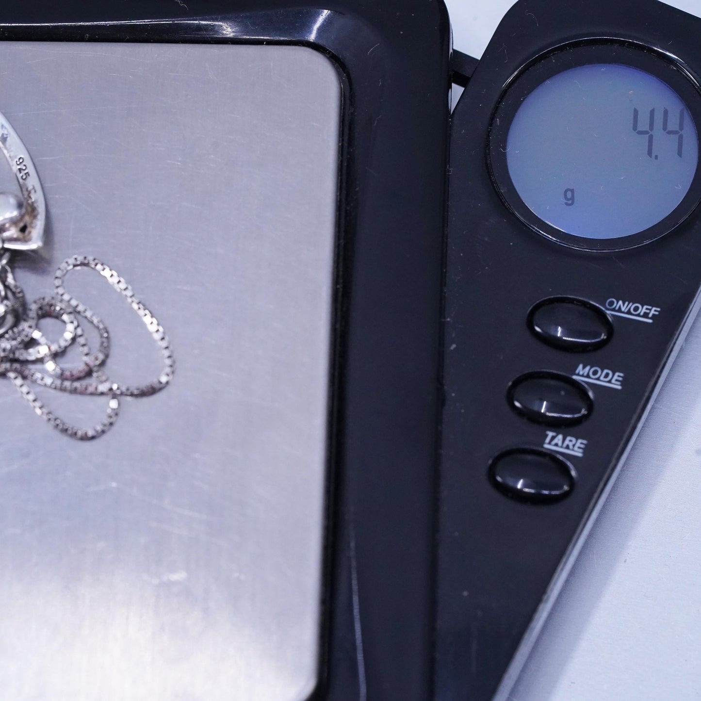 16+2", vintage Sterling 925 silver handmade box necklace with heart cz pendant