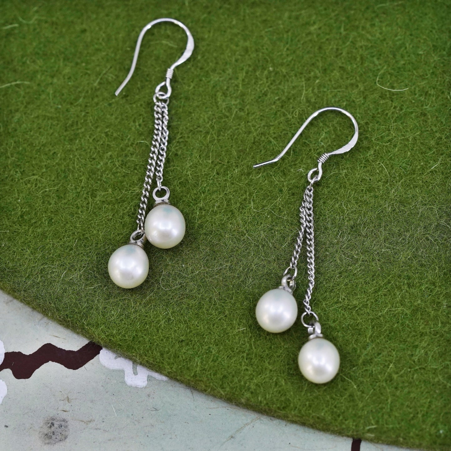vintage Sterling 925 silver handmade earrings with oval freshwater pearl