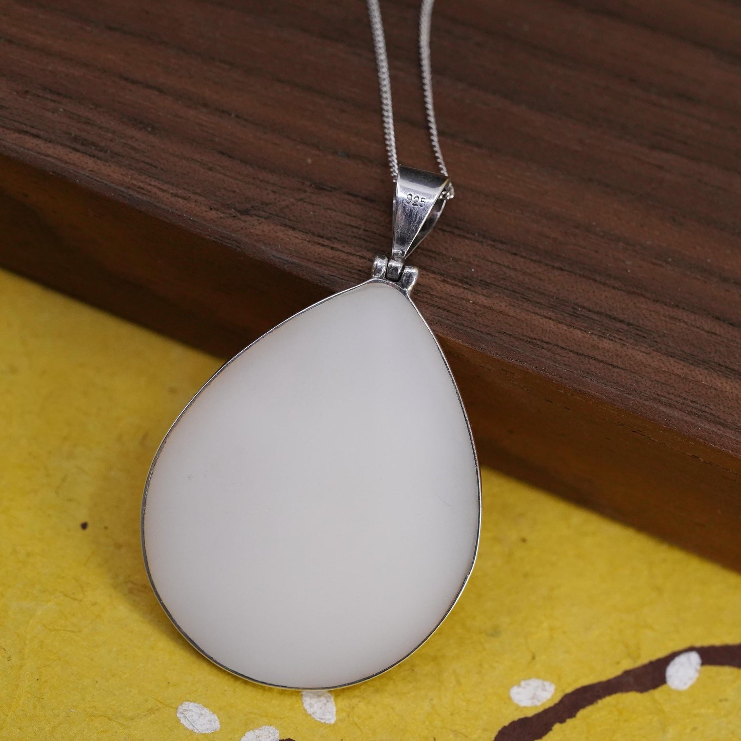 Vintage Sterling 925 silver handmade pendant with teardrop mother of pearl