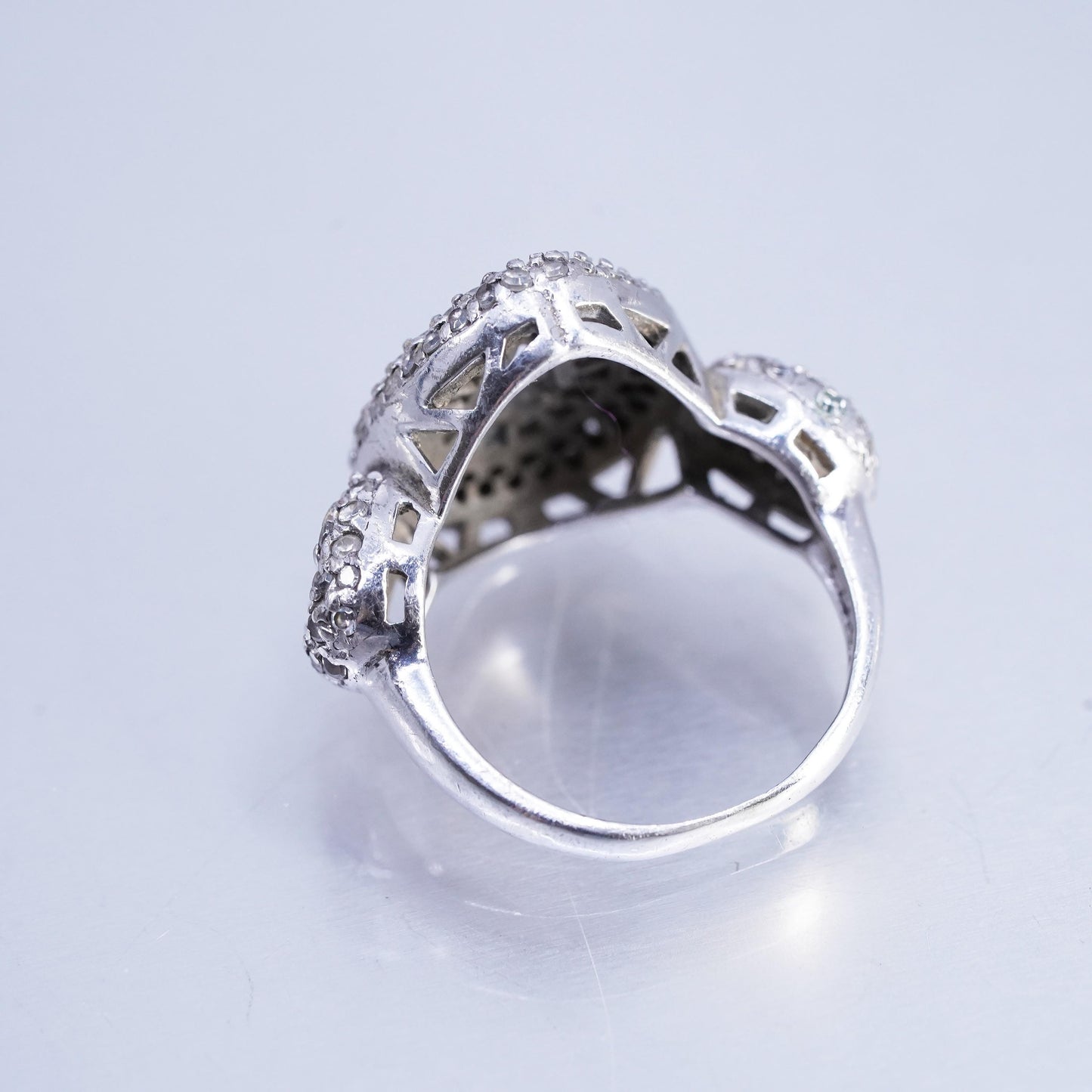 Size 8, vintage Sterling 925 silver teardrop ring cluster genuine diamonds