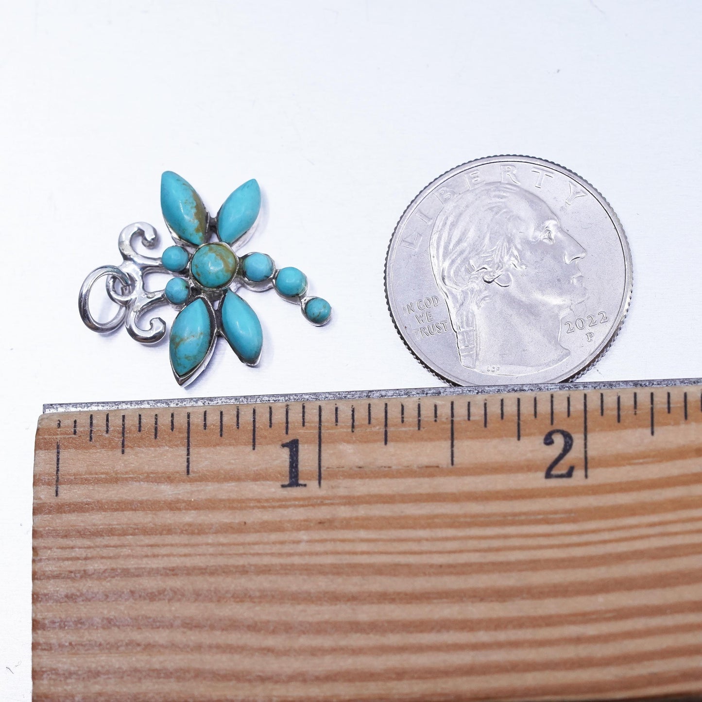 sterling silver pendant, Native American, 925 dragonfly charm with turquoise