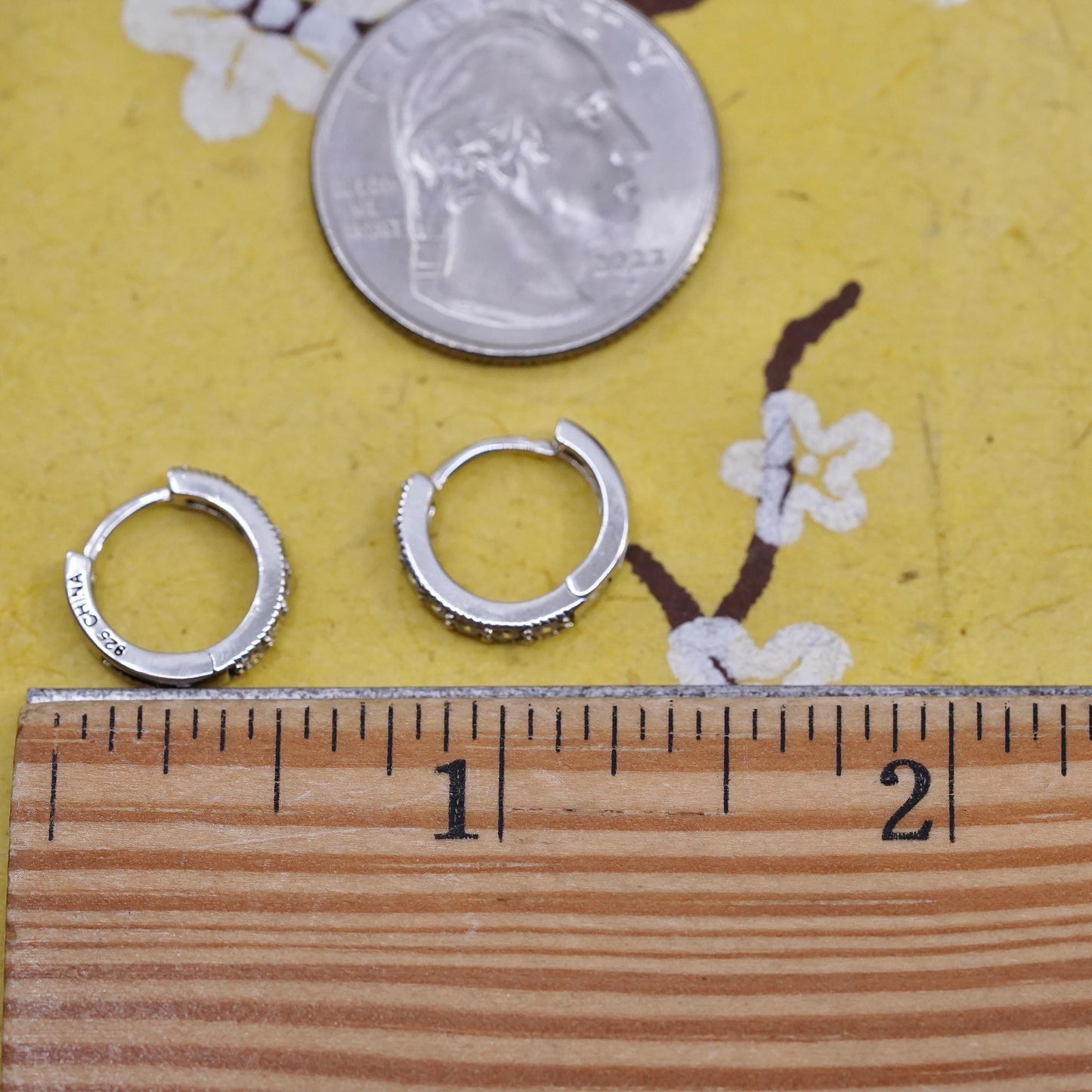 0.5", vintage Sterling silver handmade earrings, 925 hoops with Cz