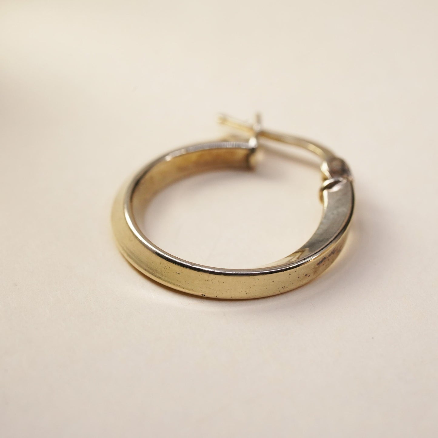 0.75", vermeil yellow gold over sterling silver single earring, primitive hoop