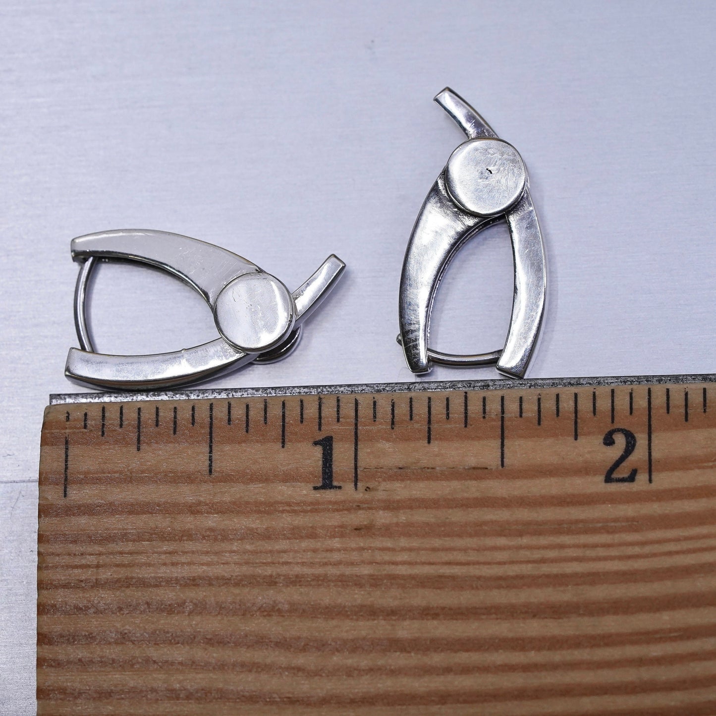 0.75", vintage modernist Sterling silver handmade earrings, 925 huggie hoops