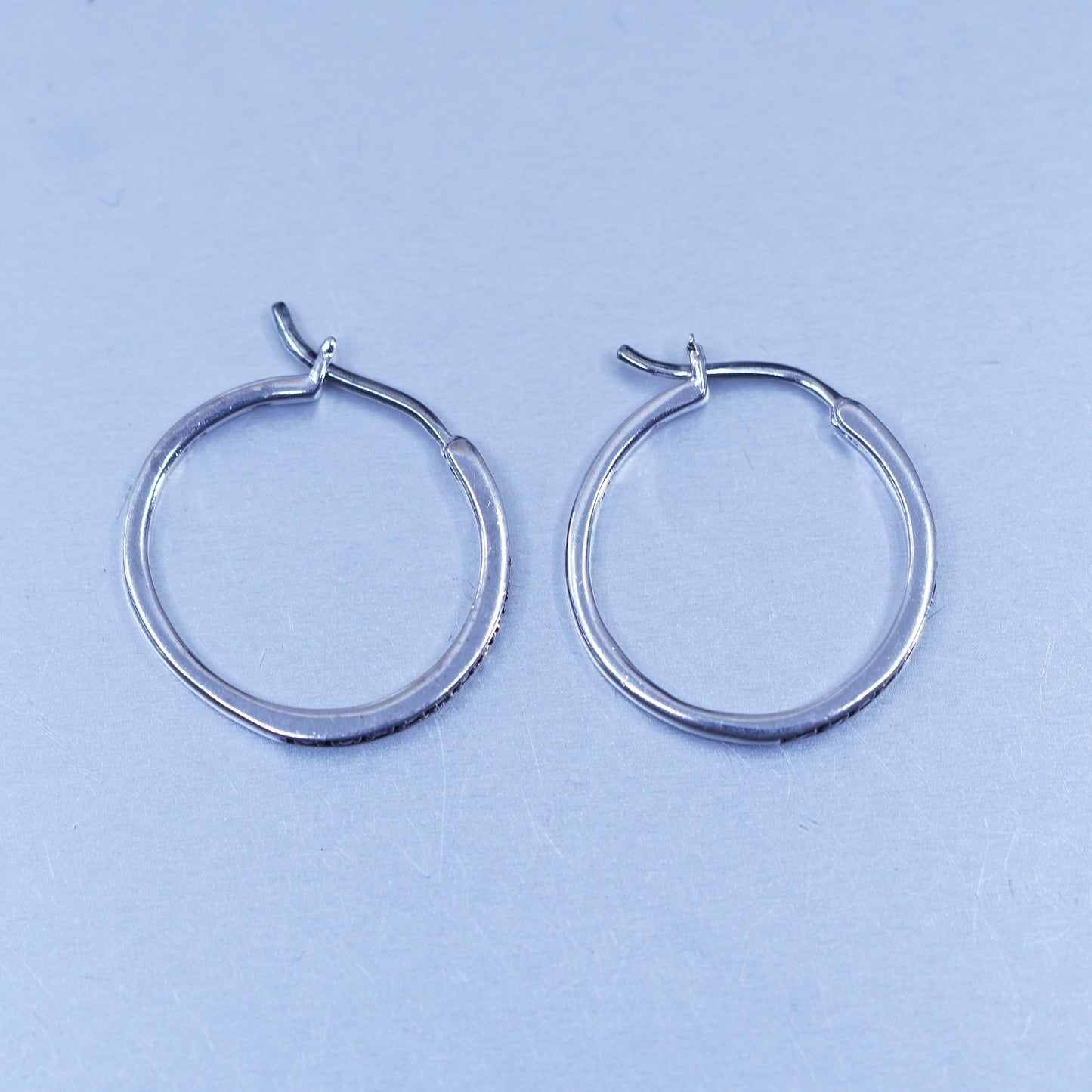 0.75”, Sterling silver handmade earrings, 925 huggie hoops with black diamond