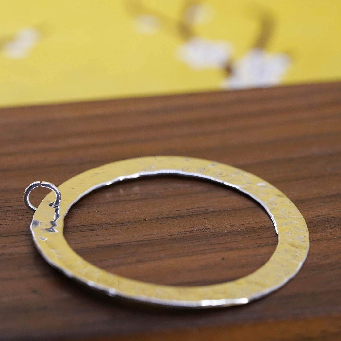 Vintage Sterling silver handmade pendant, 925 hammered circle charm