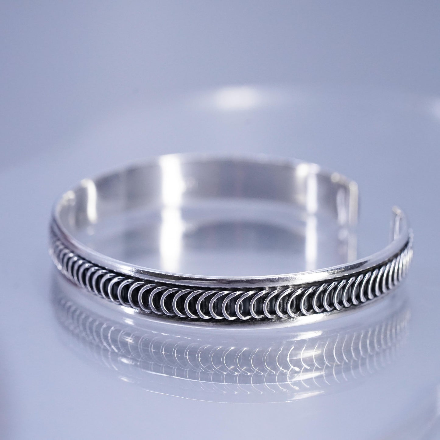 6.75”, Vintage 925 sterling silver handmade bracelet, textured stackable cuff