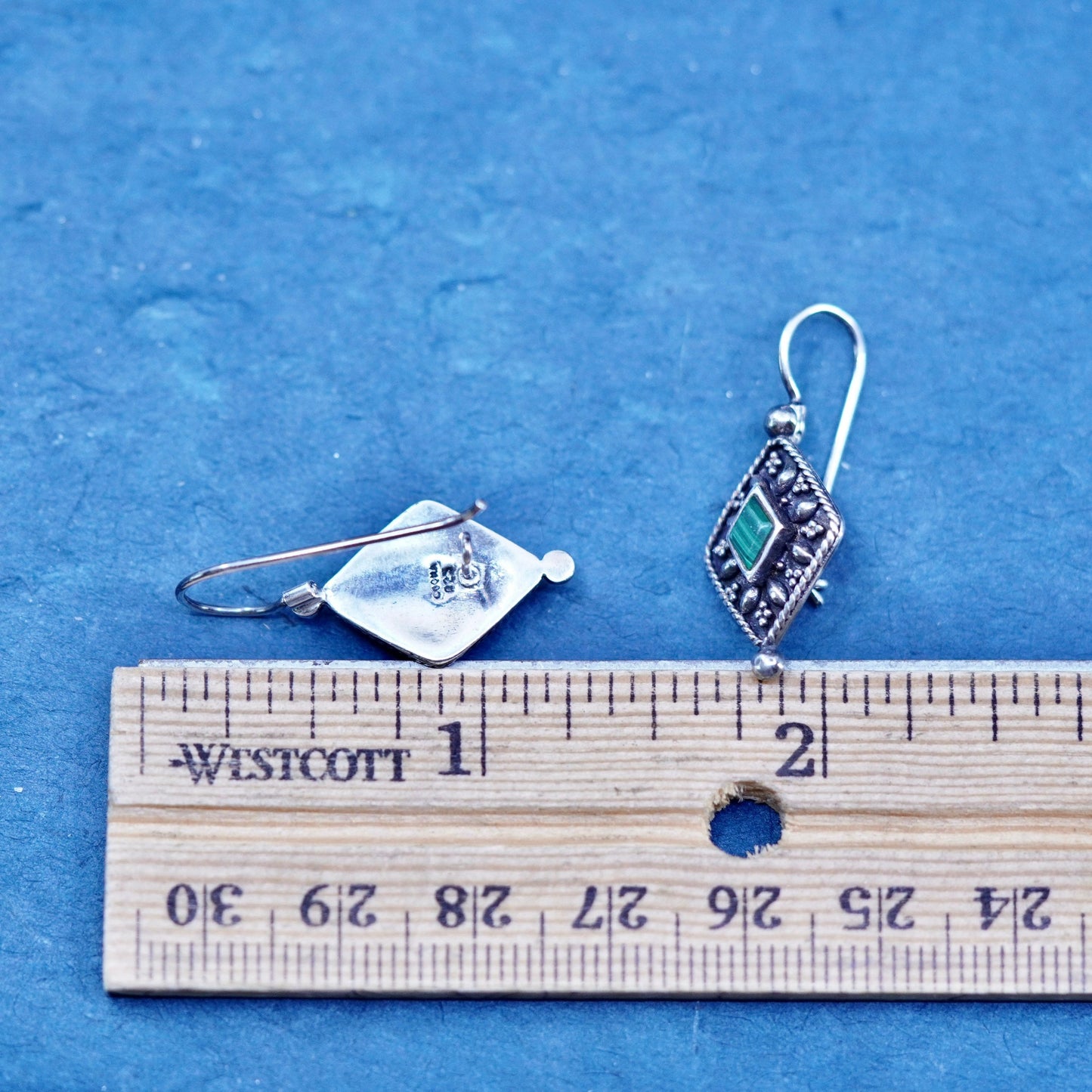Vintage Boma Sterling 925 silver handmade beaded earrings with malachite