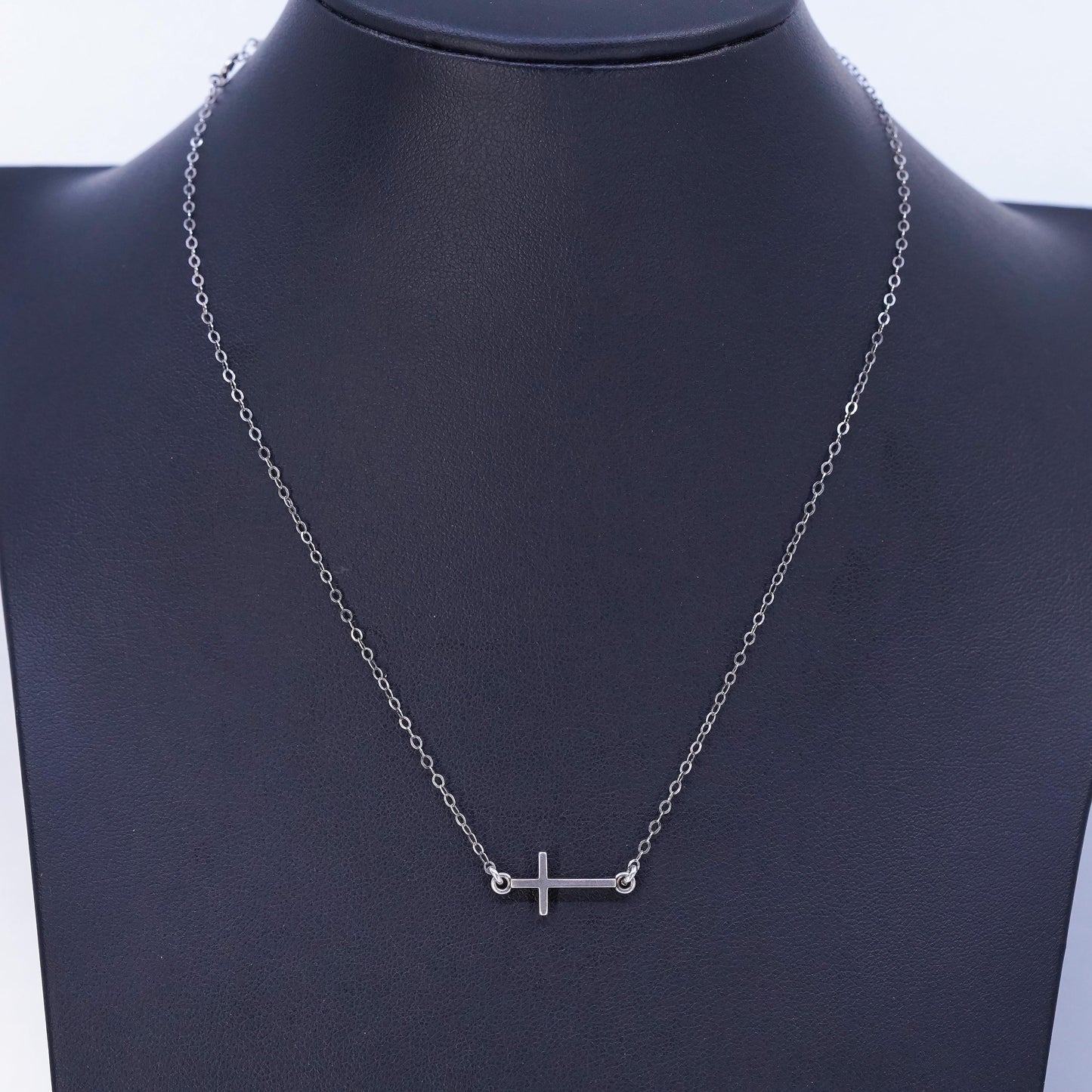 15”, vintage Sterling 925 silver handmade snake necklace with cross pendant