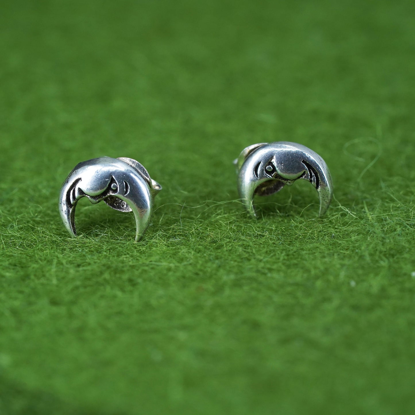 Vintage sterling 925 silver handmade moon face studs, earrings